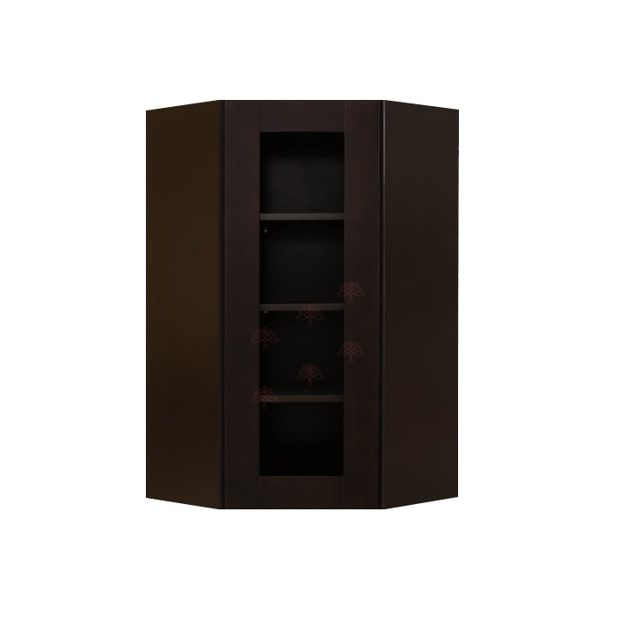 Anchester Espresso Wall Mullion Door Diagonal Corner Cabinet 1 Door 3 Adjustable Shelves Glass Not Included
