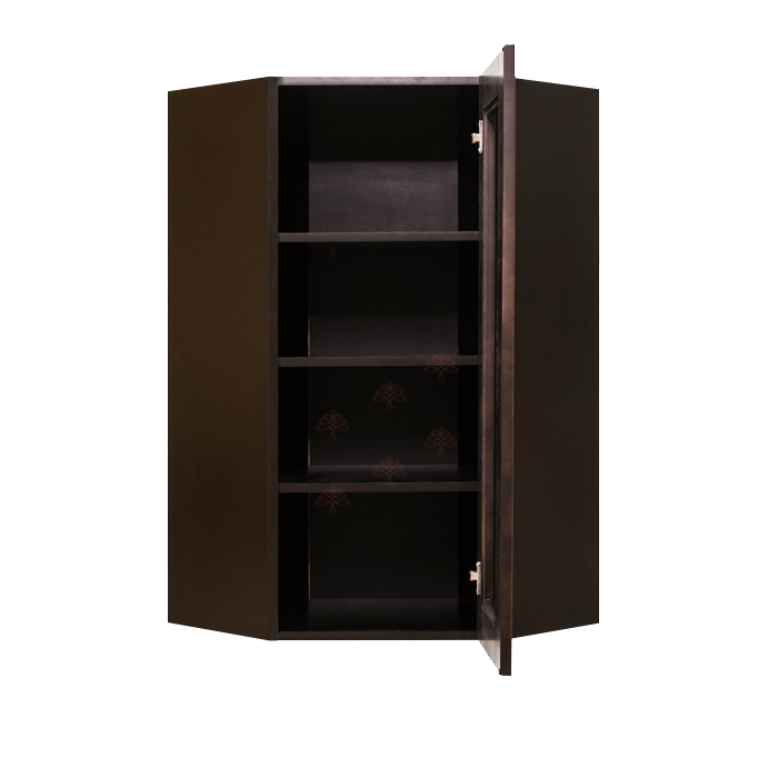 Anchester Espresso Wall Mullion Door Diagonal Corner Cabinet 1 Door 3 Adjustable Shelves Glass Not Included