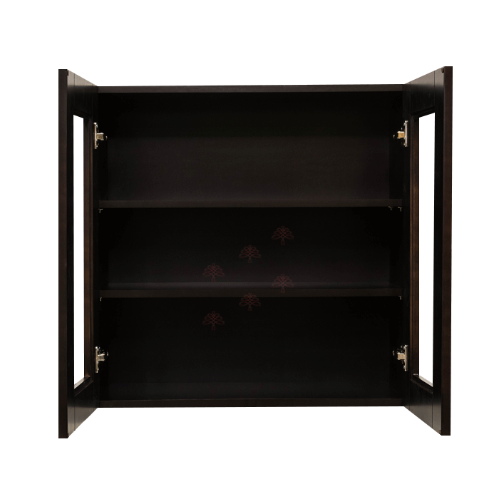 Anchester Espresso Wall Mullion Door Cabinet 2 Doors 2 Adjustable Shelves 30 Inch Height Glass Not Included