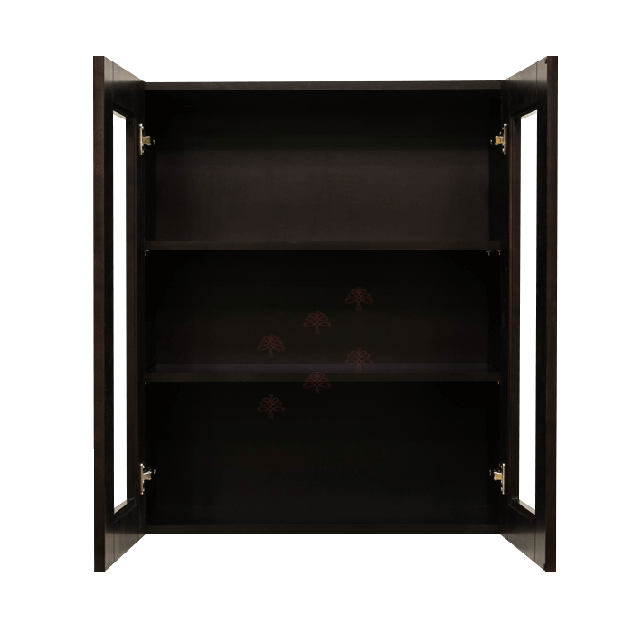 Anchester Espresso Wall Mullion Door Cabinet 2 Doors 2 Adjustable Shelves Glass Not Included