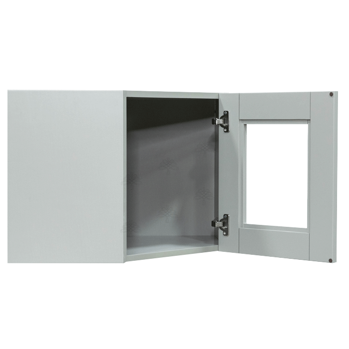 Anchester Gray Wall Mullion Door Diagonal Corner Cabinet 1 Door No Shelf Glass Not Included
