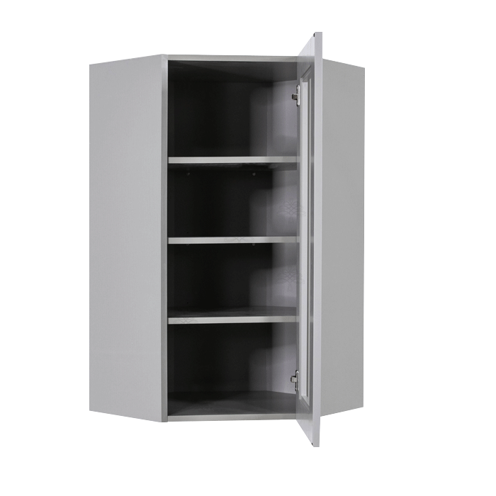 Anchester Gray Wall Mullion Door Diagonal Corner Cabinet 1 Door 3 Adjustable Shelves Glass Not Included