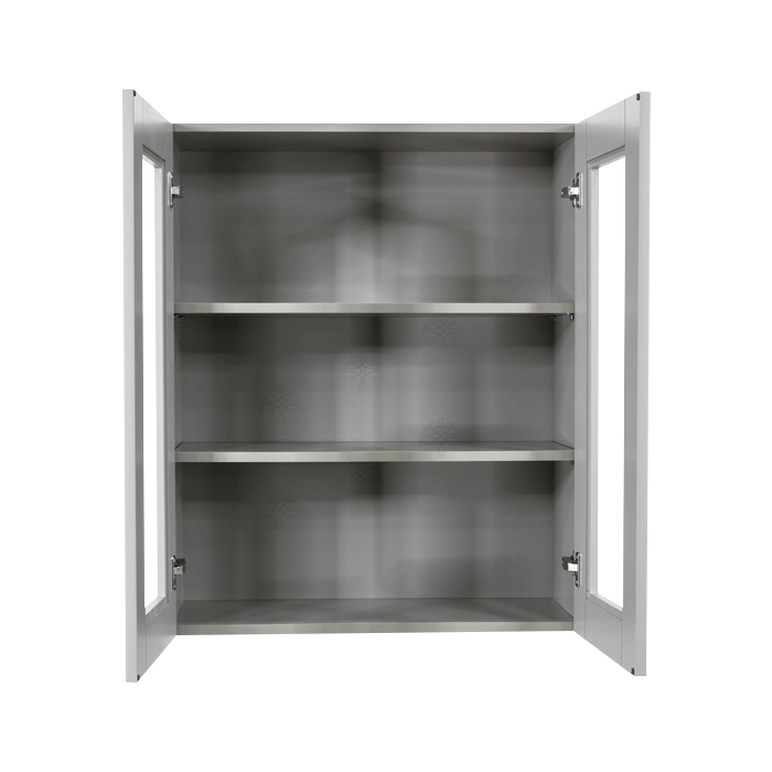 Anchester Gray Wall Mullion Door Cabinet 2 Doors 2 Adjustable Shelves 30 Inch Height Glass Not Included