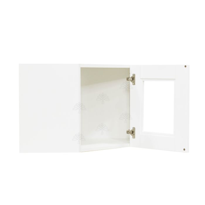 Anchester White Wall Mullion Door Diagonal Corner Cabinet 1 Door No Shelf Glass Not Included