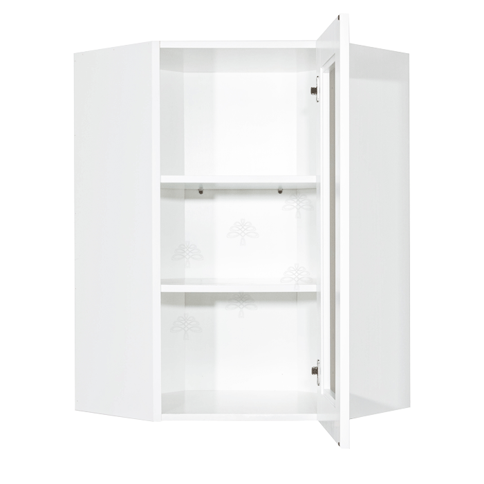 Anchester White Wall Mullion Door Diagonal Corner Cabinet 1 Door 2 Adjustable Shelves Glass Not Included