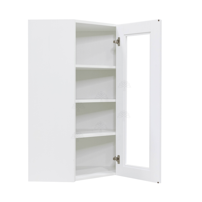 Anchester White Wall Mullion Door Diagonal Corner Cabinet 1 Door 3 Adjustable Shelves Glass Not Included