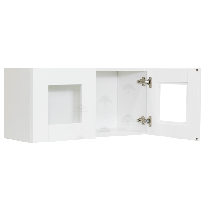 Anchester White Wall Mullion Door Cabinet 2 Doors No Shelf Glass Not Included