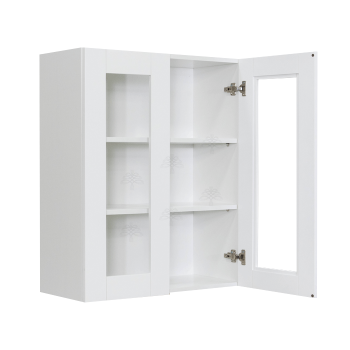Anchester White Wall Mullion Door Cabinet 2 Doors 2 Adjustable Shelves Glass Not Included