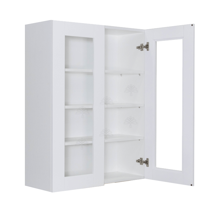 Anchester White Wall Mullion Door Cabinet 2 Doors 3 Adjustable Shelves Glass Not Included
