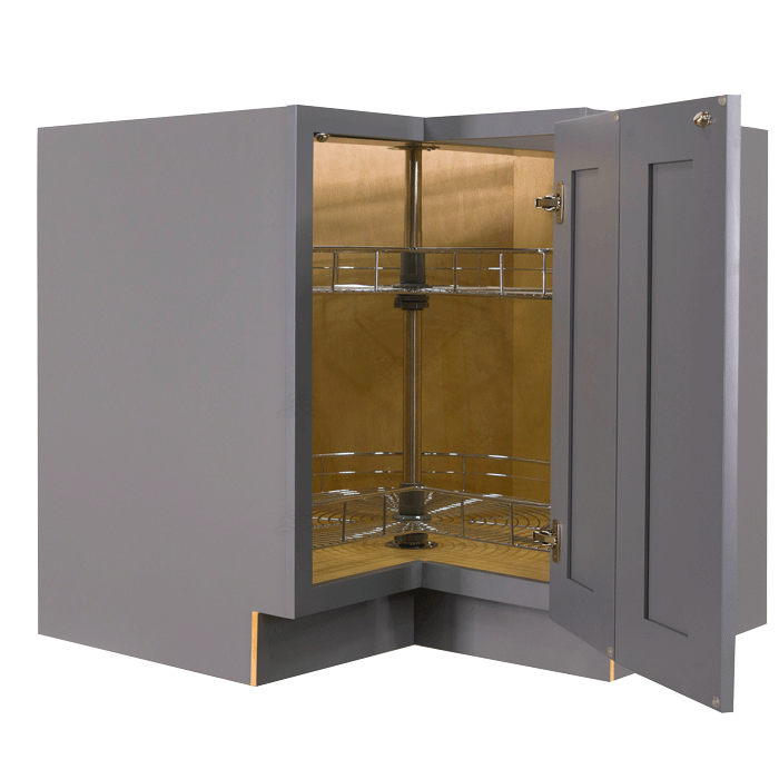 Lancaster Gray Lazy Susan Base Cabinet 2 Full Height Folding Doors