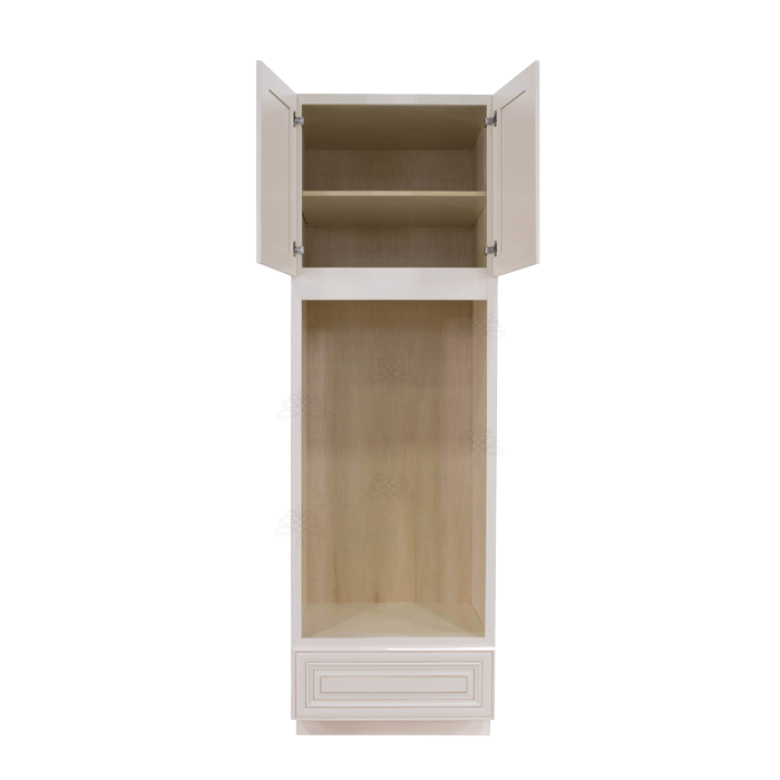 Princeton Creamy White Glazed Tall Double Oven Cabinet 2 Upper Doors and 1 Lower Drawer