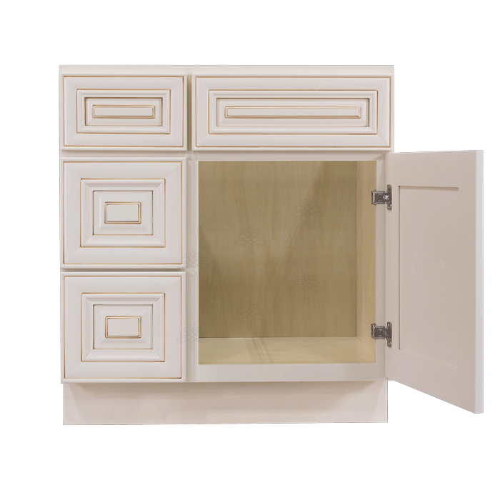 Princeton Creamy White Glazed Vanity Sink Base Cabinet 1 Dummy Drawer 1 Door (Left)