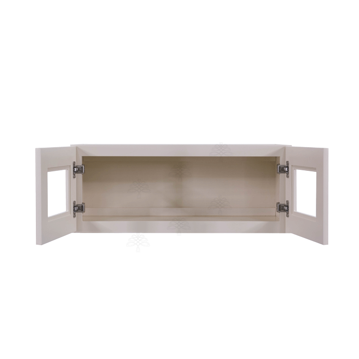 Princeton Creamy White Glazed Wall Mullion Door Cabinet 2 Doors No Shelf Glass Not Included