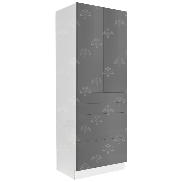Valencia Gray Series Finish Pantry Cabinet with Inverted Door and 2 Doors and 4 Drawers