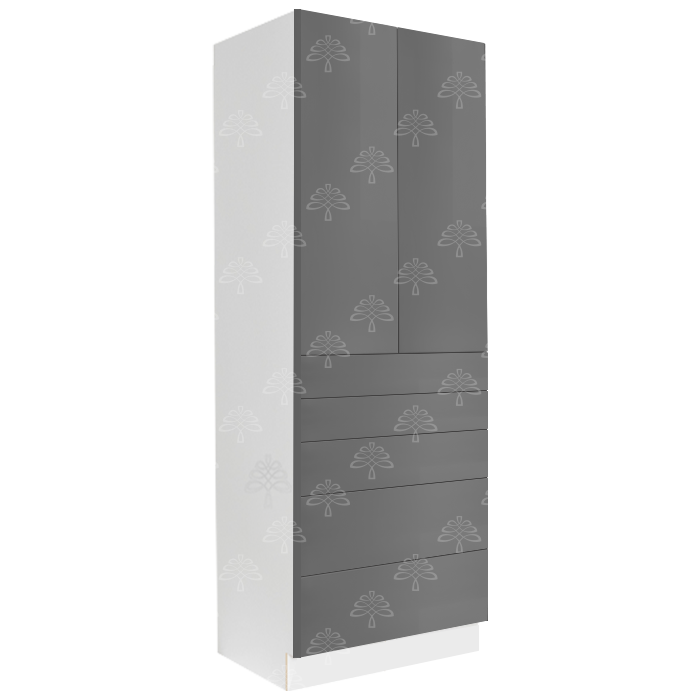 Valencia Gray Series Finish Pantry Cabinet with Inverted Door and 2 Doors and 4 Drawers