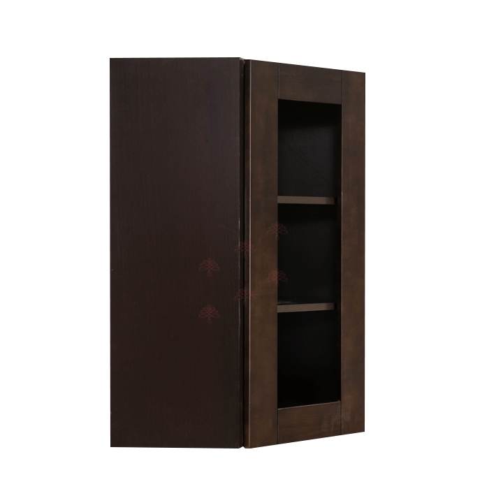 Anchester Espresso Wall Mullion Door Diagonal Corner Cabinet 1 Door 2 Adjustable Shelves Glass Not Included