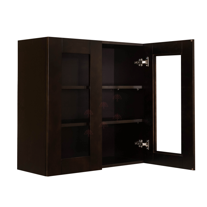 Anchester Espresso Wall Mullion Door Cabinet 2 Doors 2 Adjustable Shelves 30 Inch Height Glass Not Included
