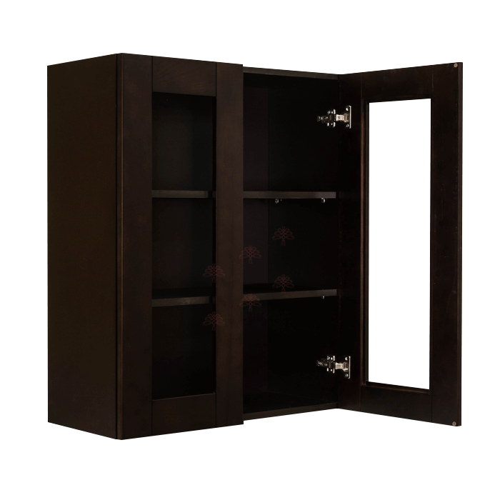 Anchester Espresso Wall Mullion Door Cabinet 2 Doors 2 Adjustable Shelves Glass Not Included