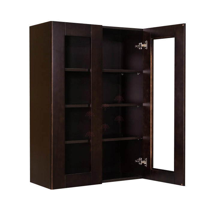 Anchester Espresso Wall Mullion Door Cabinet 2 Doors 3 Adjustable Shelves Glass Not Included