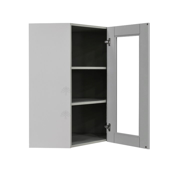 Anchester Gray Wall Mullion Door Diagonal Corner Cabinet 1 Door 2 Adjustable Shelves Glass Not Included