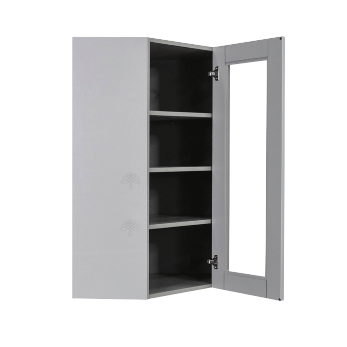 Anchester Gray Wall Mullion Door Diagonal Corner Cabinet 1 Door 3 Adjustable Shelves Glass Not Included