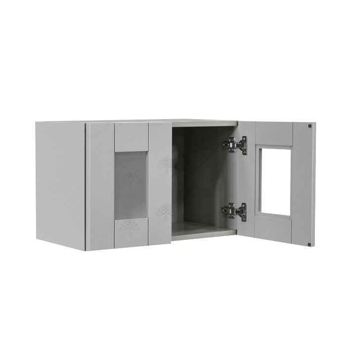 Anchester Gray Wall Mullion Door Cabinet 2 Doors No Shelf Glass Not Included