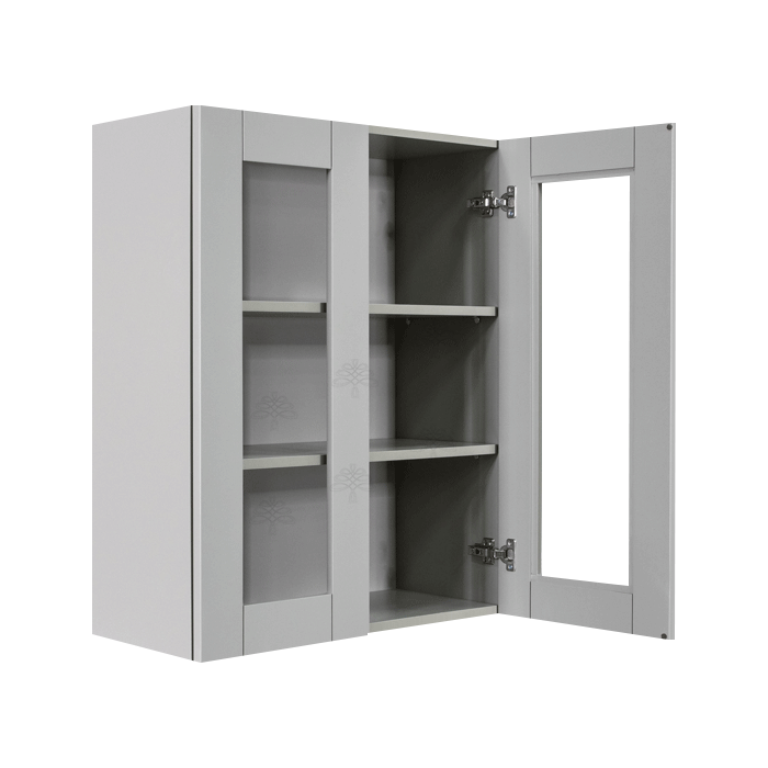 Anchester Gray Wall Mullion Door Cabinet 2 Doors 2 Adjustable Shelves 30 Inch Height Glass Not Included