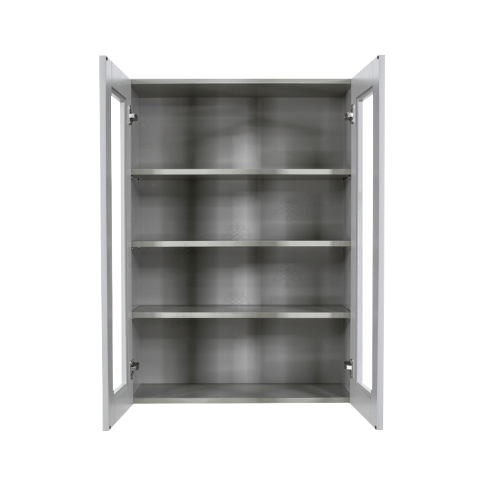 Anchester Gray Wall Mullion Door Cabinet 2 Doors 3 Adjustable Shelves Glass Not Included