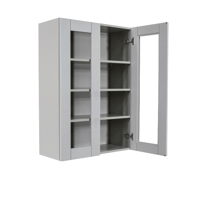 Anchester Gray Wall Mullion Door Cabinet 2 Doors 3 Adjustable Shelves Glass Not Included