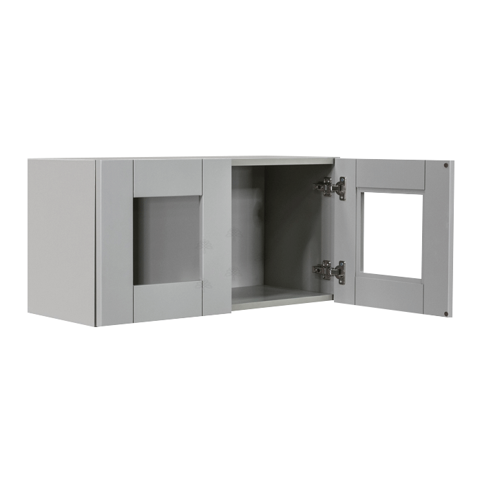 Anchester Gray Wall Mullion Door Cabinet 2 Doors No Shelf 24 Inch Depth Glass Not Included