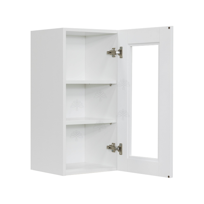 Anchester White Wall Mullion Door Cabinet 1 Door 2 Adjustable Shelves 30 Inch Height Glass Not Included