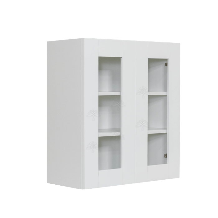 Anchester White Wall Mullion Door Cabinet 2 Doors 2 Adjustable Shelves 30 Inch Height Glass Not Included