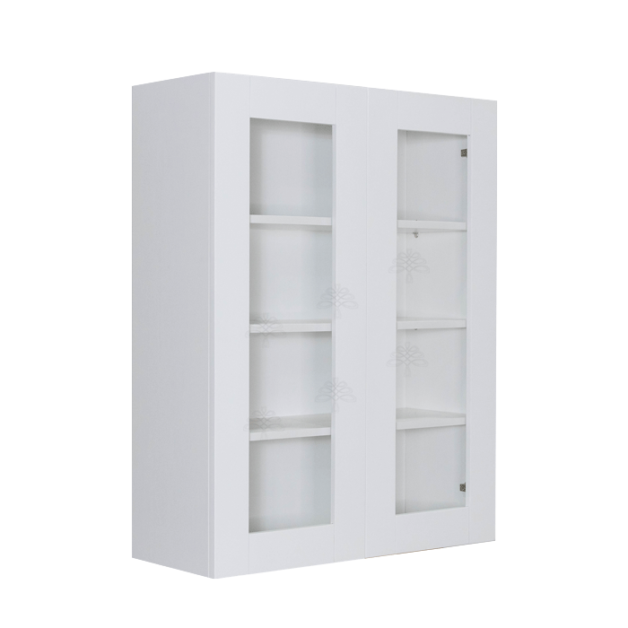 Anchester White Wall Mullion Door Cabinet 2 Doors 3 Adjustable Shelves Glass Not Included