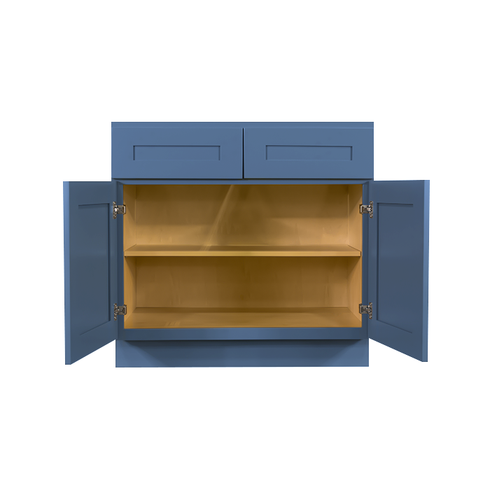 Lancaster Blue Base Cabinet 2 Drawers 2 Doors 1 Adjustable Shelf
