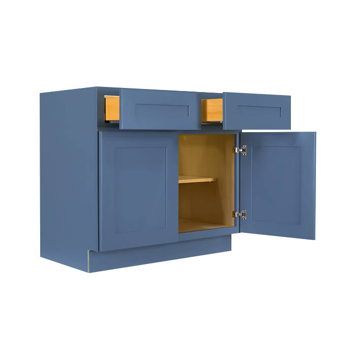 Lancaster Blue Base Cabinet 2 Drawers 2 Doors 1 Adjustable Shelf