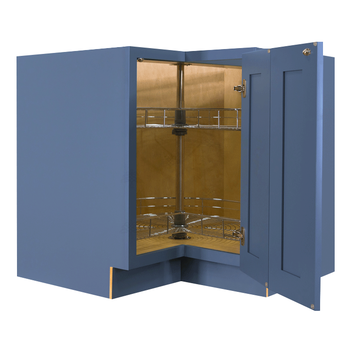 Lancaster Blue Lazy Susan Base Cabinet 2 Full Height Folding Doors