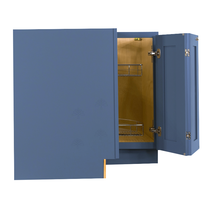 Lancaster Blue Lazy Susan Base Cabinet 2 Full Height Folding Doors