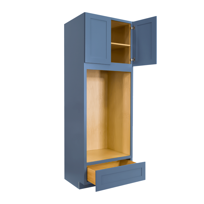 Lancaster Blue Tall Double Oven Cabinet 2 Upper Doors and 1 Lower Drawer