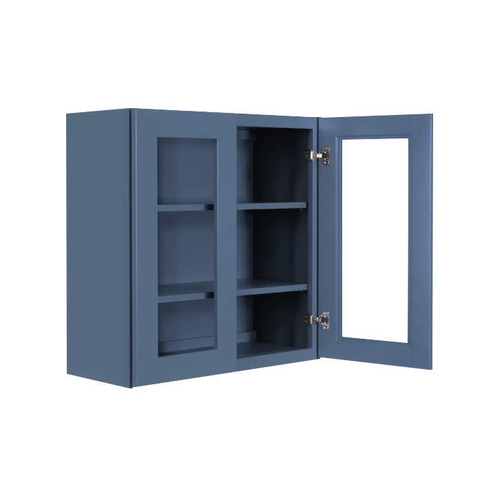 Lancaster Blue Wall Mullion Door Cabinet 2 Door 2 Adjustable Shelves Glass not Included