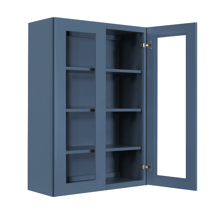 Lancaster Blue Wall Mullion Door Cabinet 2 Doors 3 Adjustable Shelves Glass not Included