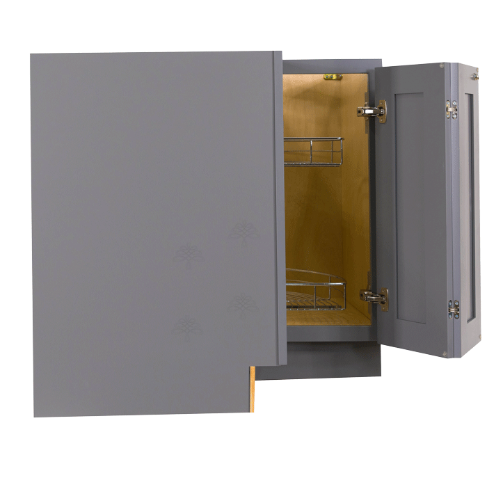 Lancaster Gray Lazy Susan Base Cabinet 2 Full Height Folding Doors