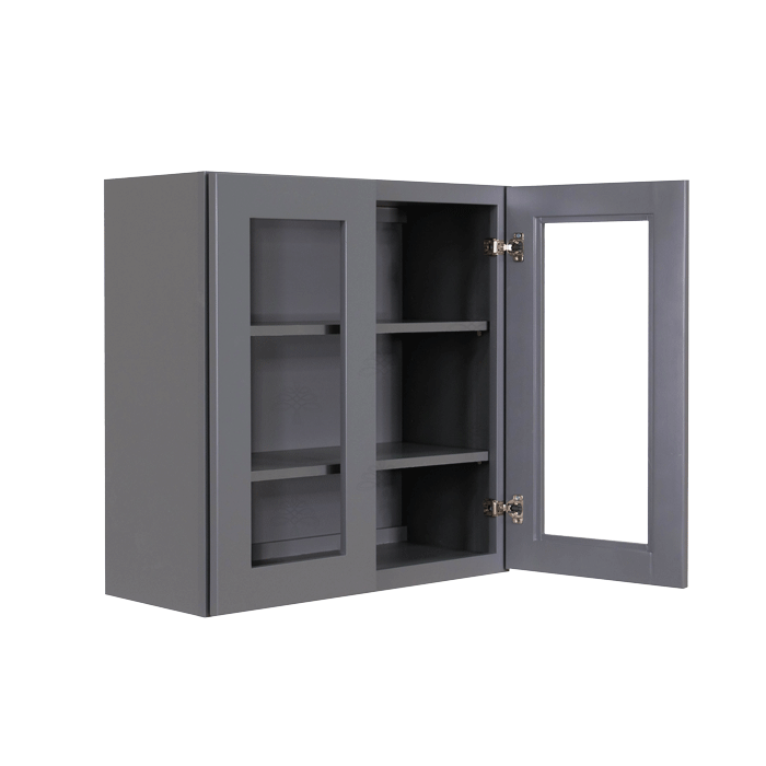 Lancaster Gray Wall Mullion Door Cabinet 2 Door 2 Adjustable Shelves Glass not Included