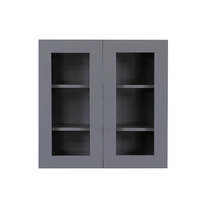 Lancaster Gray Wall Mullion Door Cabinet 2 Doors 2 Adjustable Shelves Glass not Included
