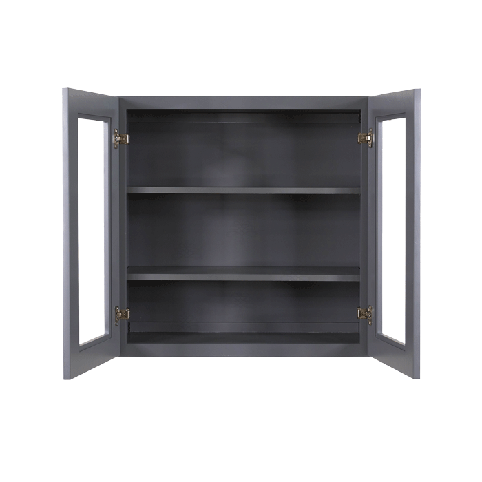 Lancaster Gray Wall Mullion Door Cabinet 2 Doors 2 Adjustable Shelves Glass not Included