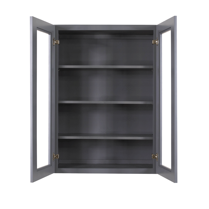 Lancaster Gray Wall Mullion Door Cabinet 2 Doors 3 Adjustable Shelves Glass not Included