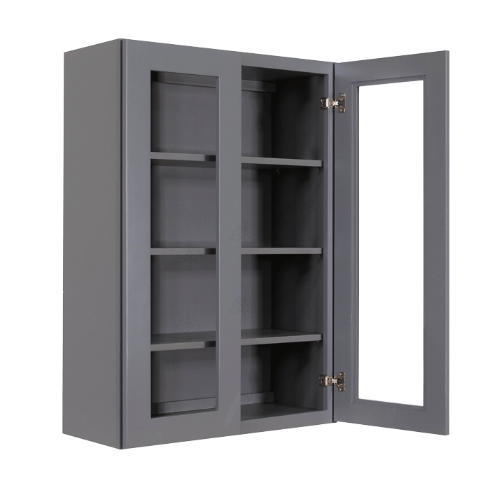 Lancaster Gray Wall Mullion Door Cabinet 2 Doors 3 Adjustable Shelves Glass not Included