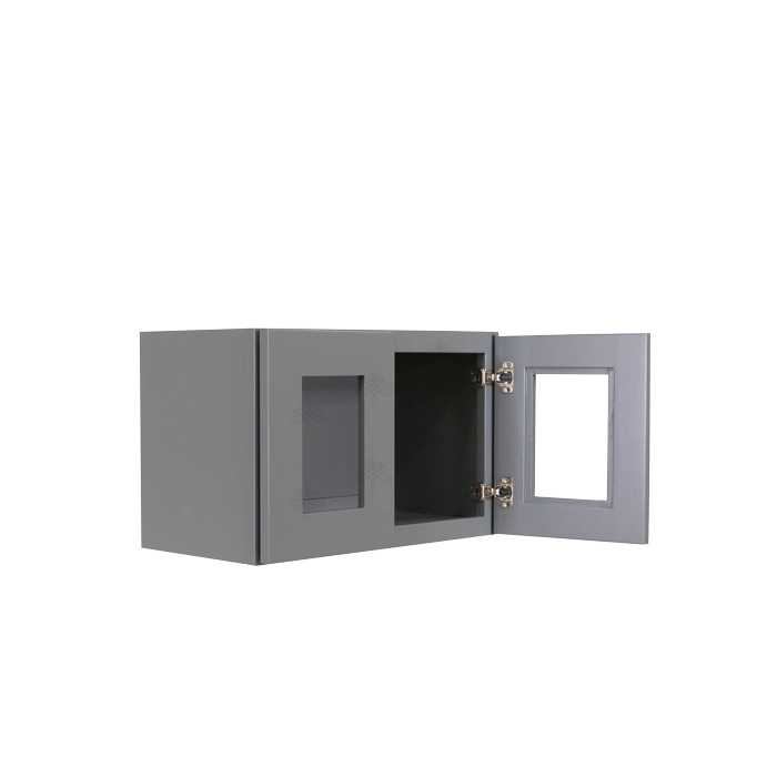 Lancaster Gray Wall Mullion Door Cabinet 2 Doors No Shelf Glass Not Included