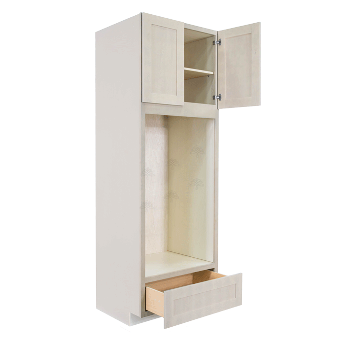 Lancaster Stone Wash Tall Double Oven Cabinet 2 Upper Doors and 1 Lower Drawer