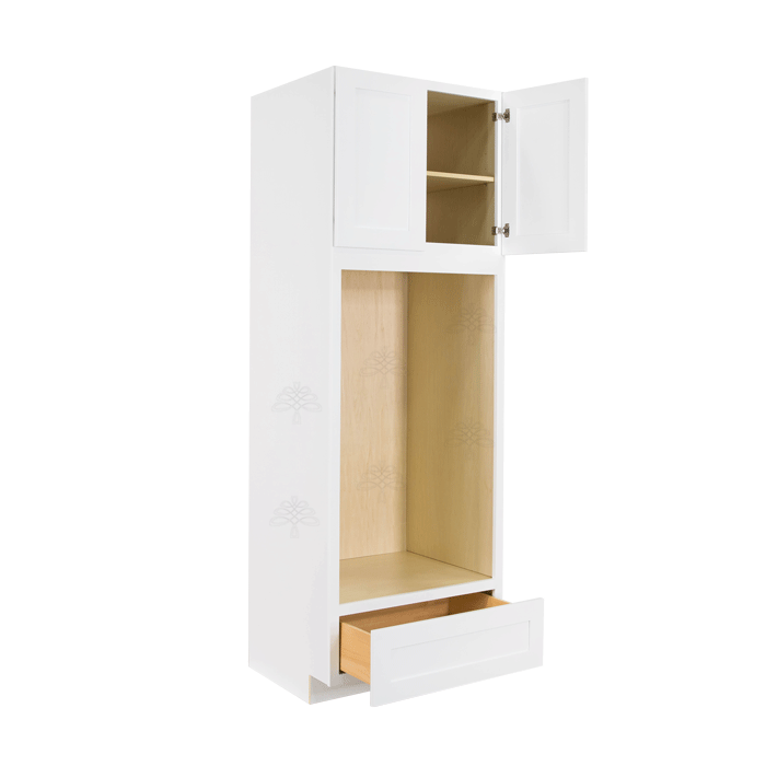 Lancaster Shaker White Tall Double Oven Cabinet 2 Upper Doors and 1 Lower Drawer