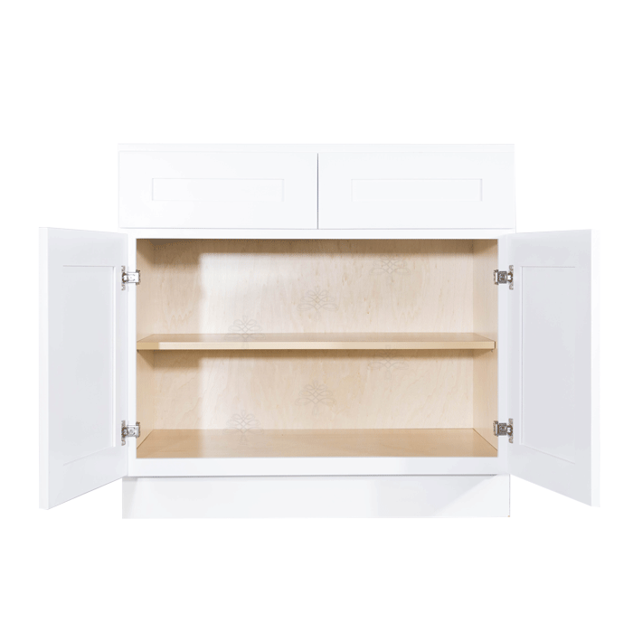 Lancaster Shaker White Base Cabinet 2 Drawers 2 Doors 1 Adjustable Shelf